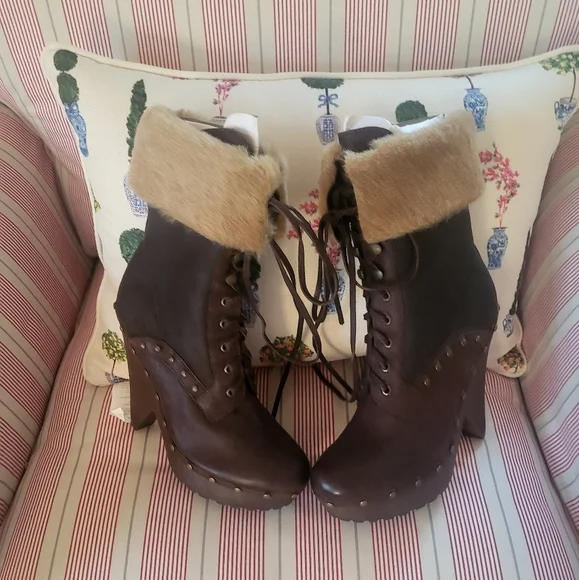 Sam Edelman Leather Real Fur Country Boots Sz 7.5 - Picture 1 of 5